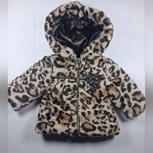 Pistachio Brand Cheetah Print Faux Baby Coat With Hood Size 6M